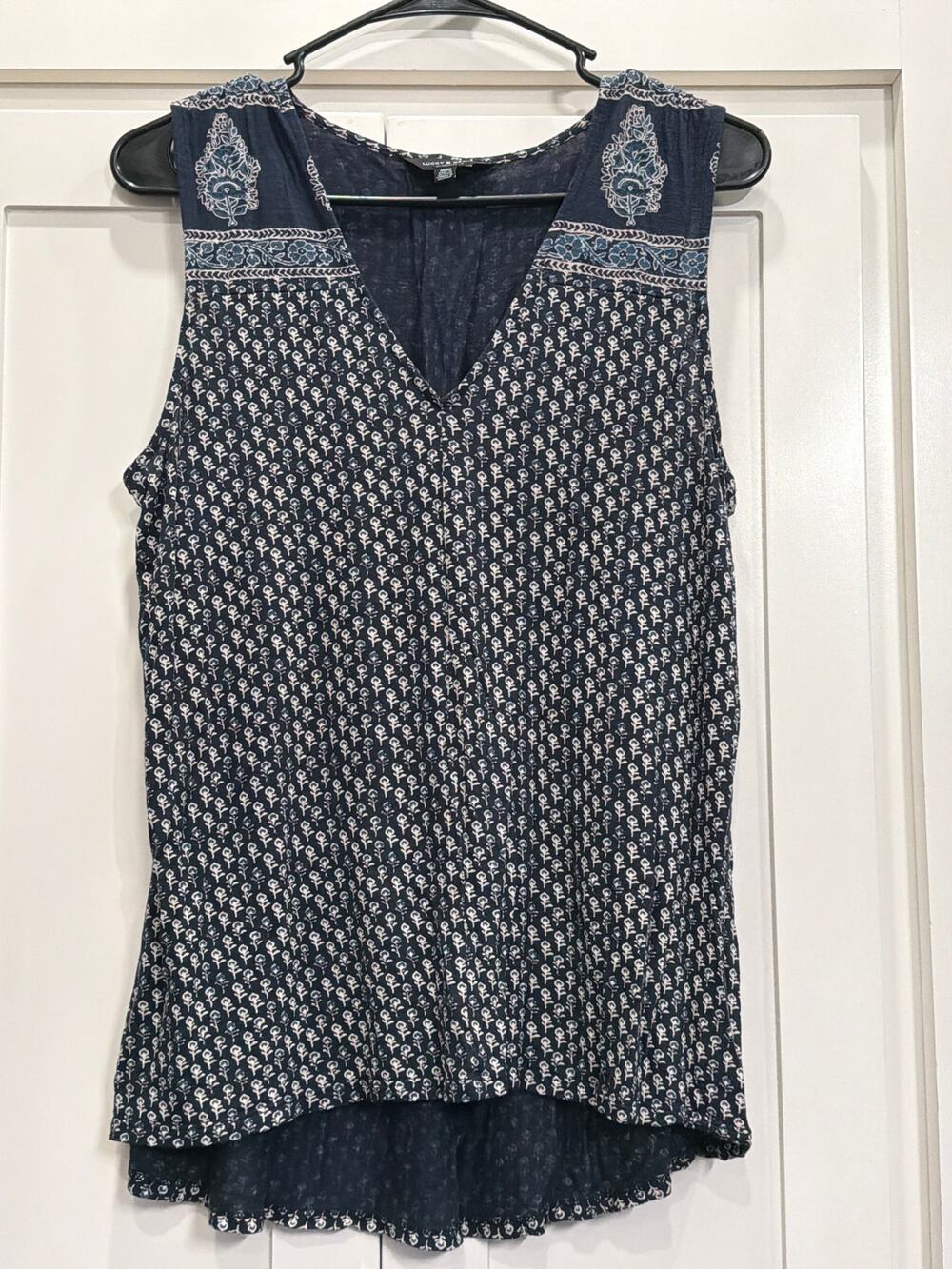 Lucky Brand sleeveless tank or blouse Med blue floral BOHO